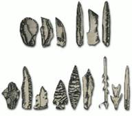 Ре­кон­струк­ция быта и изоб­ра­же­ние ору­дий кро­ма­ньон­цев: ка­мен­ные и ко­стя­ные ору­дия