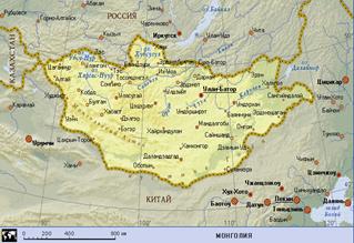 Внут­ри­кон­ти­нен­таль­ное го­су­дар­ство Мон­го­лия на карте