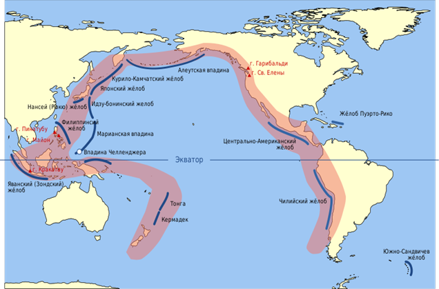 Ти­хо­оке­ан­ское ог­нен­ное коль­цо на карте