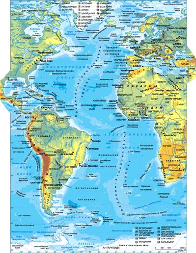 Фи­зи­че­ская карта Ат­лан­ти­че­ско­го оке­а­на