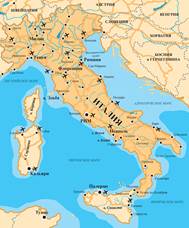 Ост­ро­ва Кор­си­ка, Си­ци­лия и Сар­ди­ния на карте Ев­ро­пы