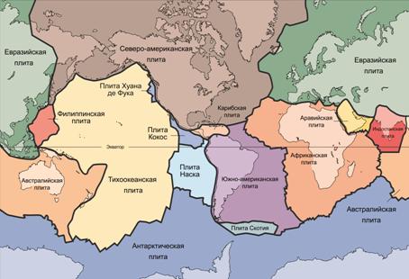 Карта "Стро­е­ние зем­ной коры" (тек­то­ни­че­ская)