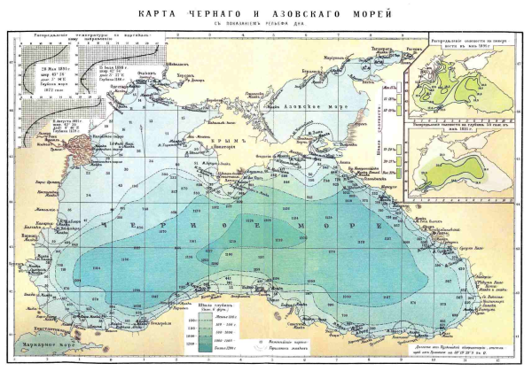 Карта Чер­но­го и Азов­ско­го морей с глу­би­на­ми