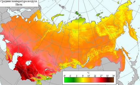 Сред­няя тем­пе­ра­ту­ра воз­ду­ха в Рос­сии в июле