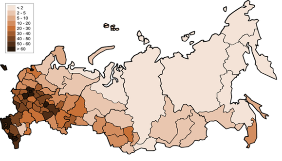 Карта плот­но­сти на­се­ле­ния Рос­сии