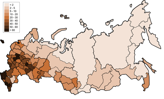 Карта плот­но­сти насе­ле­ния Рос­сии