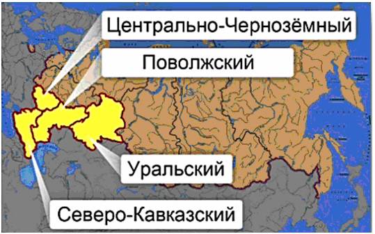 Рай­о­ны вы­ра­щи­ва­ния под­сол­неч­ни­ка в Рос­сии