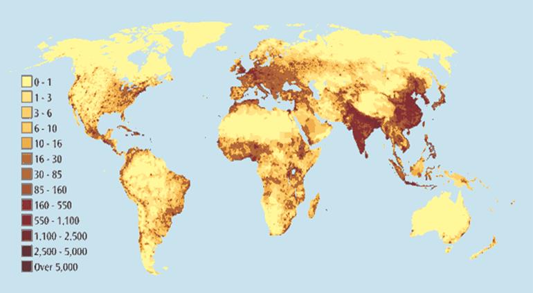 Карта плот­но­сти на­се­ле­ния мира