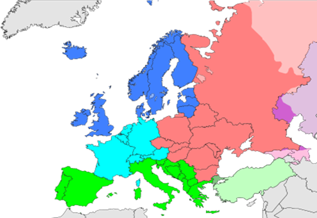 Карта суб­ре­ги­о­нов Ев­ро­пы. За­пад­ная Ев­ро­па