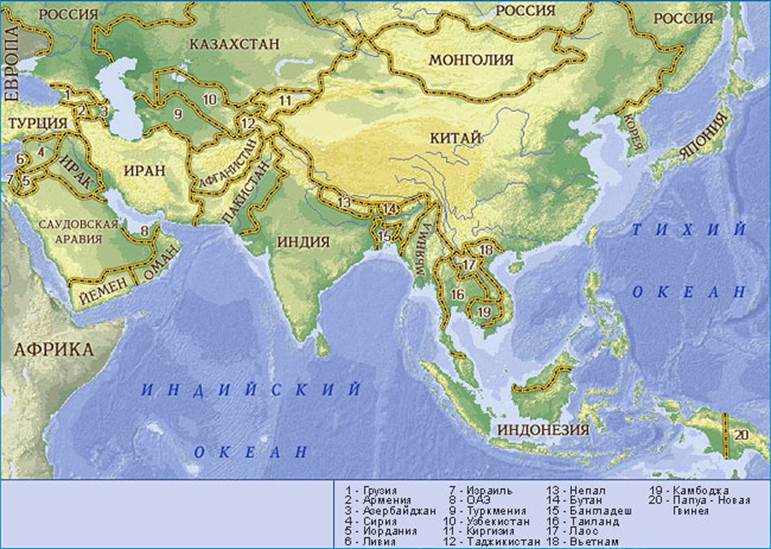 Карта за­ру­беж­ной Азии