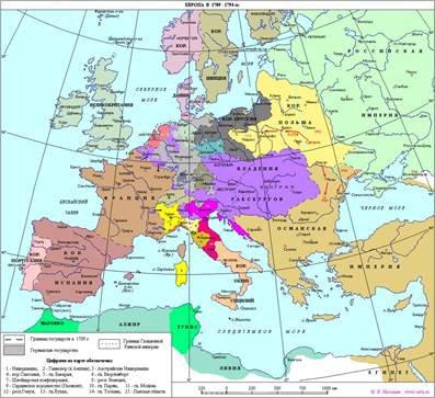 Карта Ев­ро­пы, конец XVIII века