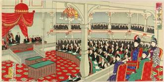 Им­пе­ра­тор Мэйд­зи на за­се­да­нии пар­ла­мен­та. 1890 г.