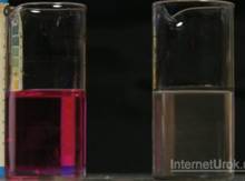 Ис­сле­до­ва­ние кис­лот­но­сти среды в сме­сях ок­си­да каль­ция (слева) и ок­си­да меди(II) (спра­ва) с водой с по­мо­щью фе­нол­фта­ле­и­на