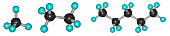 Мо­де­ли мо­ле­кул ме­та­на СН4, этана С2Н6, пен­та­на С5Н12