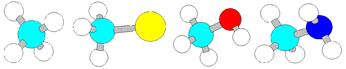 Метан CH4, хлор­ме­тан CH3Cl, ме­ти­ло­вый спирт CH3OH, ме­тил­амин CH3NH2