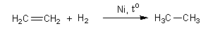 Гидрирование алкенов. Ре­ак­ция про­те­ка­ет при на­гре­ва­нии, по­вы­шен­ном дав­ле­нии и в при­сут­ствии ка­та­ли­за­то­ров Ni, Pt или Pd