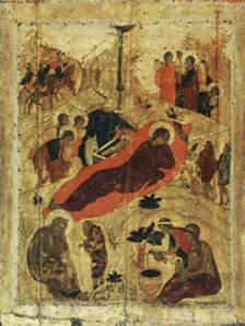 Ре­про­дук­ция  иконы «Рож­де­ство Хри­сто­во» (XV в.). Ан­дрей  Руб­лев