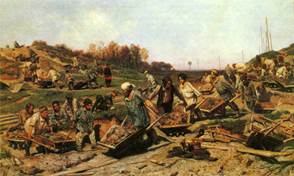 Ре­про­дук­ция кар­ти­ны К.А. Са­виц­ко­го «Ре­монт­ные ра­бо­ты на же­лез­ной до­ро­ге»