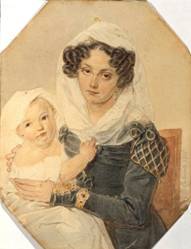 Мария Вол­кон­ская с сыном 1825 г. Худ.  П.Ф.Со­ко­лов