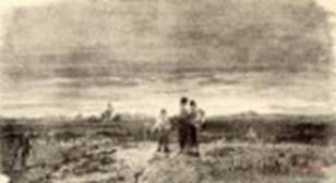 «Ха­ля­ва, Брут и Го­ро­бец, за­стиг­ну­тые су­мер­ка­ми в степи» (М. Ми­ке­шин, 1877)